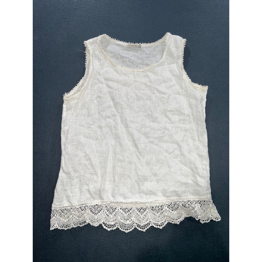 Laura Bianchi women L 100% Linen White Sleeveless tank Top A008897